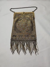 Vtg Strawbridge Clothier Miceo Glass Steel Beaded Purse Art Nouveau 1900s French