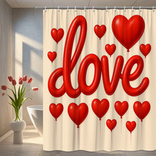 Cute Red Love Shower Curtain for Kids Room
