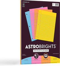   Filler Paper, 8" X 10 1/2", Wide Ruled, 20 Lb, FSC  Certified, Assorted Colors