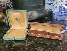 Antique Jewelry Boxes Pair 2 Tschantre Sons Velvet Satin Exceptional Condition