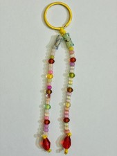 Boho Beaded Bag Charm Key Ring-Red Drop Pink Orange Green Glass Beads Handmade