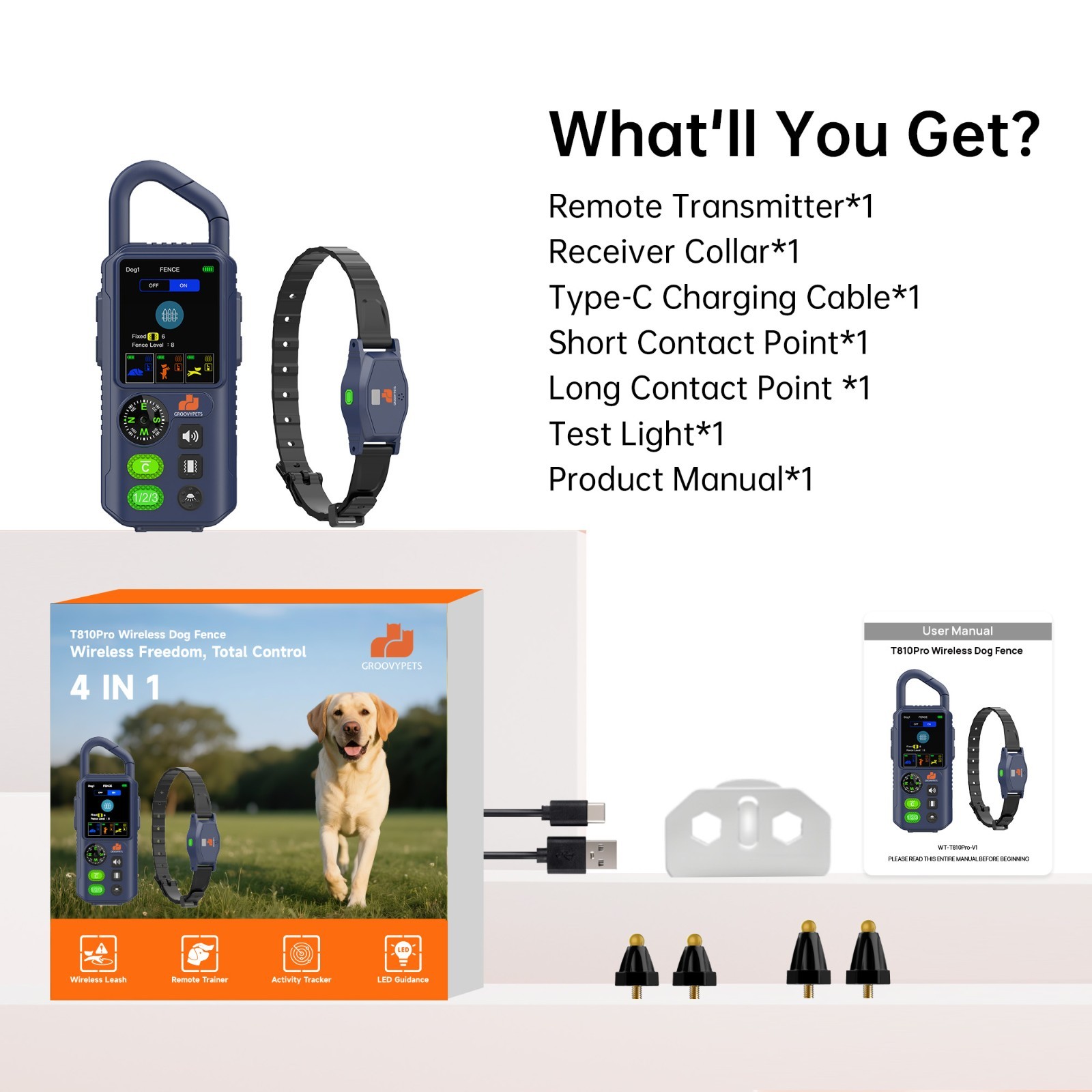 Wireless Dog Fence & 1100 YD Remote Training Collar Duo Kit,Waterproof E-Collar
