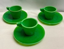 Set of 3 Vintage Akro Agate Childs Jadite Miniature Teacup Saucer Set. Nice Set