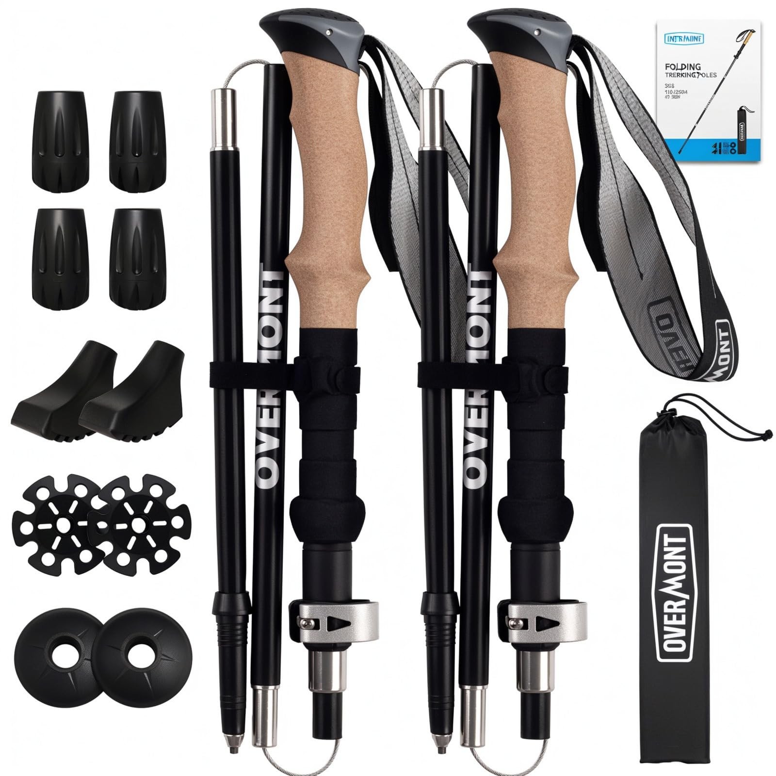 Overmont Walking Poles - 2pcs Collapsible Ultralight Aluminum Black, Black