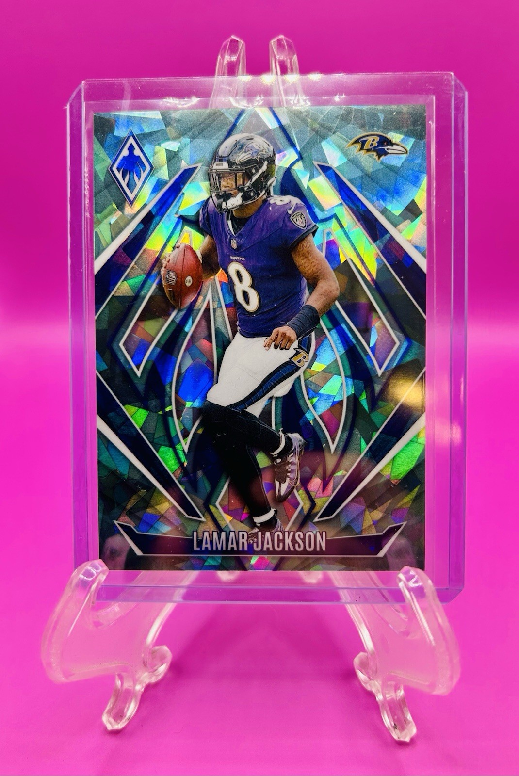 2024 Panini Phoenix Football Lamar Jackson Teal Cracked Ice /7 #102 Ravens