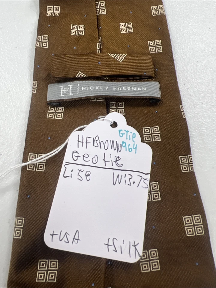 Hickey Freeman Men's Brown Geometric Silk Neck Tie $158 - Image 4 of 4