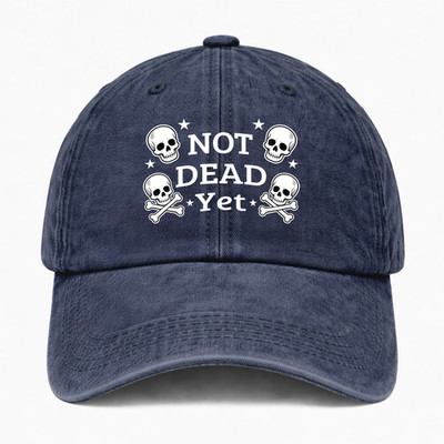 Funny Skull Hat Not Dead Yet Vintage Washed Biker Cap Humor Gift Dad Men