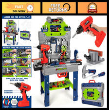 Kids Construction Tool Bench Set with Electric Drill  Realistic Tools, Playset