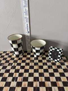 MacKenzie Childs Courtly Check Enamel Tumbler / Cup & small Picture Frame