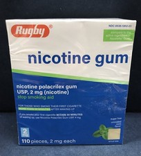 Rugby Nicotine Gum 2mg Mint Uncoated   110 Pieces Sugar Free Stop Smoking Aid