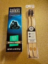 Brush Buddies Herbal Toothpaste Infused w/ Activated Charcoal AND 2 Toothbrushes