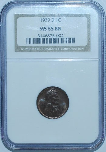 1929 D NGC MS65BN Brown Lincoln Wheat Cent