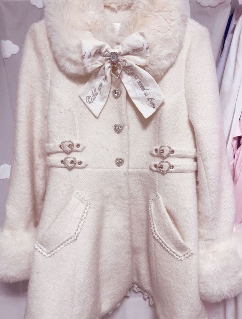 LIZLISA Bijou Ribbon Mini Length A-line Coat White