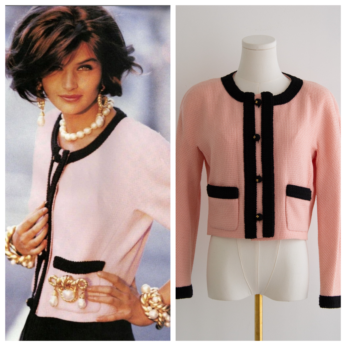 Chanel Vintage S/S 1990 Pink Black CC Tweed Jacket | eBay