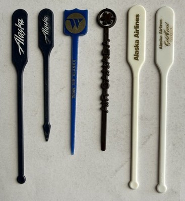 Alaska / Air Canada / Wein Airlines Swizzle Sticks - - Set of 6