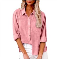 Womens Summer Casual Blouse Ladies Button T Shirt Long Sleeve Tops Tunic Tees UK