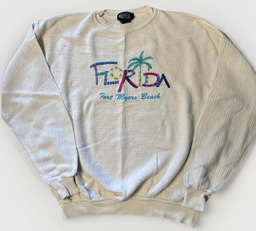 Vintage Fort Myers Beach Florida Embroidered Palm Tree Crewneck Sweatshirt Large