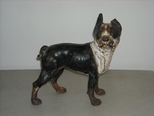 ORIGINAL ANTIQUE CAST IRON BOSTON TERRIER DOG STATUE DOORSTOP  HUBLEY     