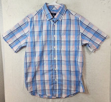 George Mens Medium Blue Plaid Classic Fit Short Sleeve Shirt