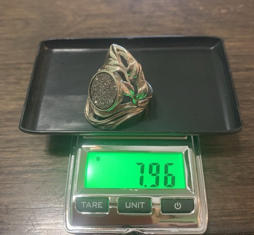 925 Sterling Silver Signed , Open Floral Vine Druzy  Ring Sz 7, 7.9 g - Picture 15 of 15