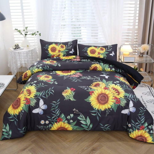 Black Floral Comforter Queen Comforter Set Bedding Comforter Sets For Queen Bed - Picture 1 of 9