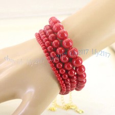 Natural Red Coral Gemstone Round Beads Bracelet 7.5'' 4/6/8/10/12/14mm