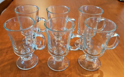 6 Vintage Libbey Irish Coffee  Mug Cup Clear Glass Spool Pedestal Footed 5.75''