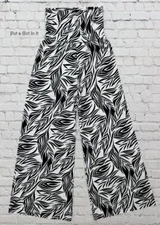 New USA Womens JUP HIGH WAISTED BLACK TROPICAL BOHO SILKY PALAZZO PANTS S M L