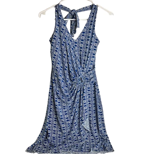 UNDERCOVER Tommy Bahama Clara Secret Cove Halter prendisole blu cravatta schiena resort spiaggia SP