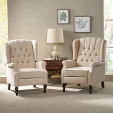 Elizabeth Contemporary Tufted Fabric Recliner Comfortable Sofa,  (Set of 2)