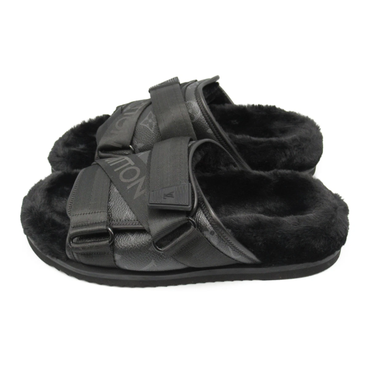 Louis Vuitton Honolulu Faux Fur Trim Slides - Black Sandals, Shoes -  LOU646127