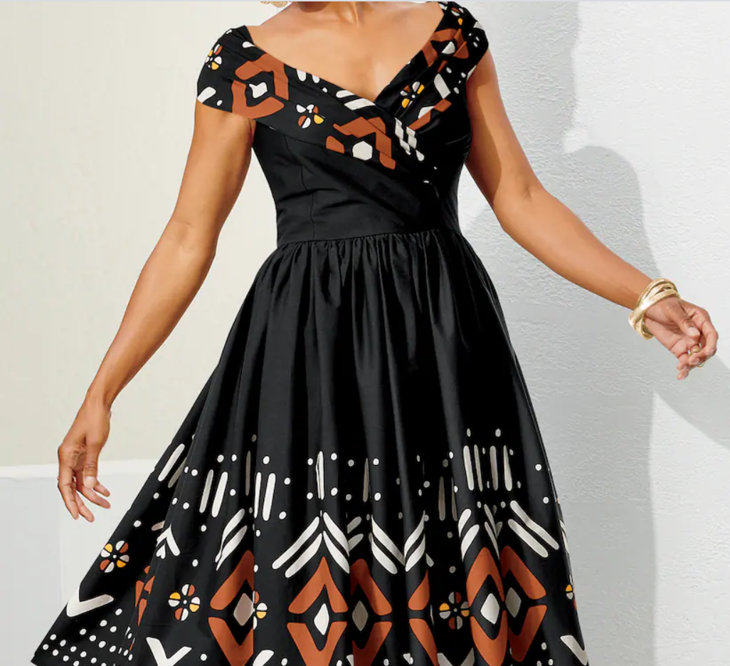 Size 16W PLUS Ashro Black Ethnic African Pride Alala Fit & Flare Dress