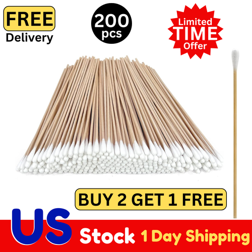 200pc Cotton Swabs Q-tips 6" Long Wood Swab Wooden Bamboo Cleaning Medical Stick