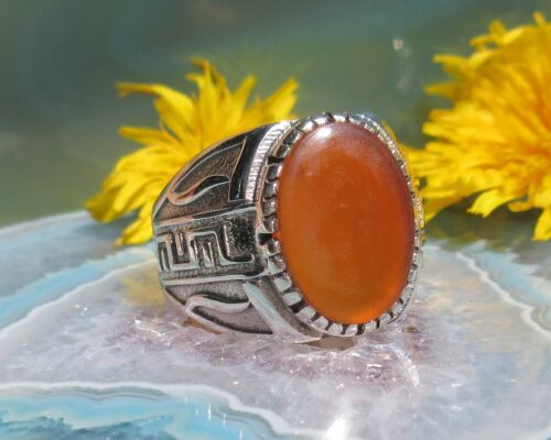 Ω orientalischer Ring Onyx rot Mäander Schlaufen Silber 925 Gr 18,1 - Bild 6 von 12