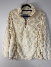 Fuzzy Long Sleeve Pullover Sweatshirt Simply Southern Beige Patterned Size M