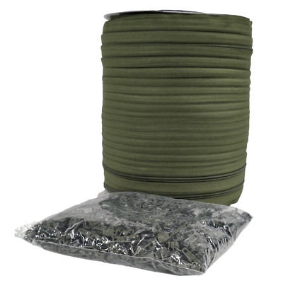 Khaki Grün Durchgehender Reißverschluss Kette No5 Zipper & Autolock Schieber sehr hochwertig