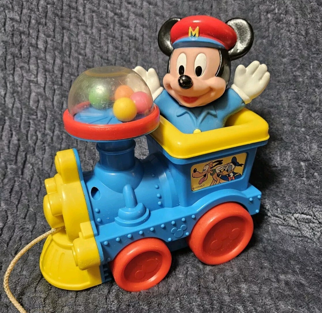 Walt Disney Vintage Mickey Mouse Popping Balls pull Toy Train