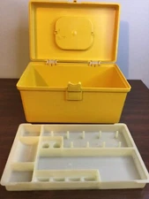Vintage 1970s Wil-hold Wilson Yellow Sewing Chest Storage Box with 1 Tray