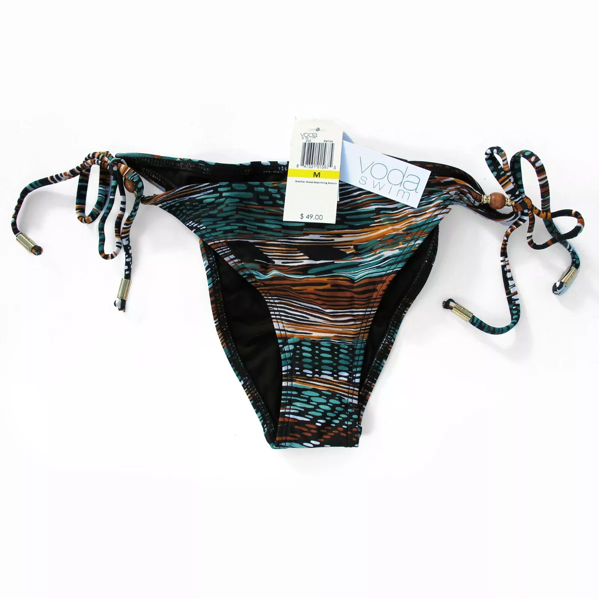 Voda Swim, Wood Bead String Cheeky Bikini BOTTOM (Item #Z02) - Color: Belize