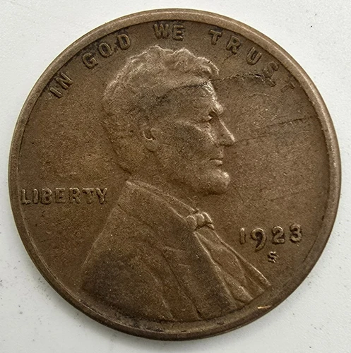 1923 S Lincoln Wheat Cent VF Semi Key Penny Planchet Flaw Head Mint Error