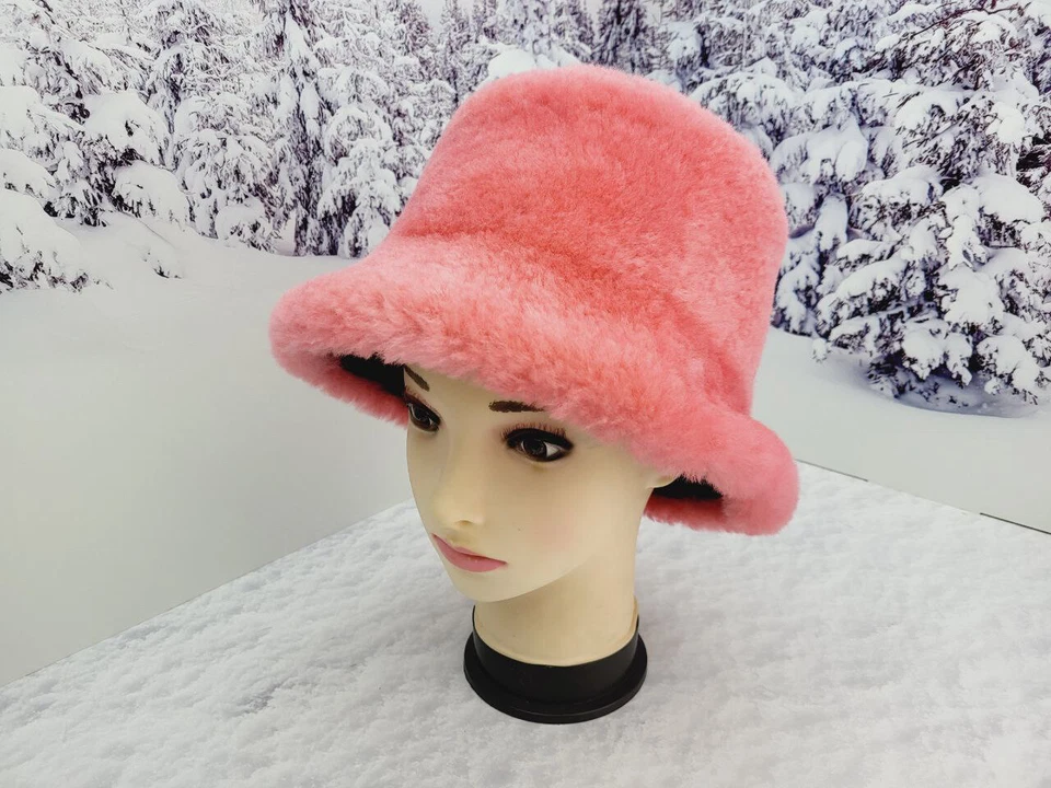 Piel de oveja Panamá piel invierno sombrero unisex cubo sombrero regalo para mujer Foto 2 de 4