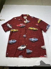 Paradise Found Pontiac GTO Cars Short Sleeve Rayon Hawaiian Shirt Size Large