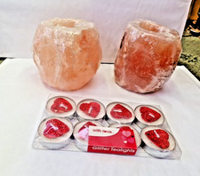 2 x Himalayan Salt Candle Holder large with set of 8 Glitter Tea Lights