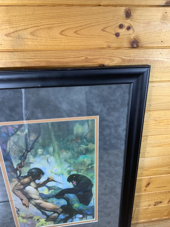 "Black Panther" Frank Frazetta impresión vintage enmarcada 27-1/4” x 21-1/4” Foto 3 de 4