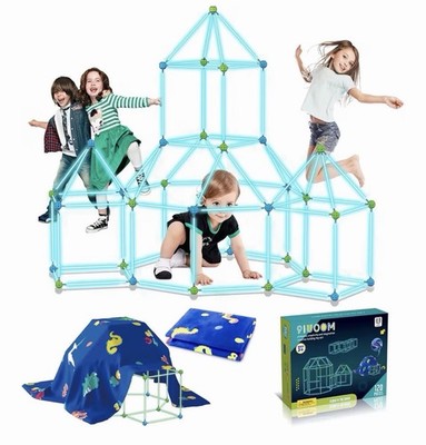 160PCS Kids Fort Building Kit Glow in the Dark Build a Fort W/ Blanket STEM Toy