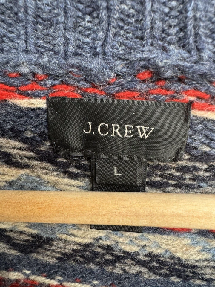 J Crew Sweater Mens Large Gray Lambs Wool Crew Neck Fair Isle Nordic Preppy Foto 2 de 4