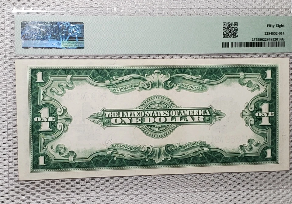 1923 $1 Silver Certificate Horse Blanket Blue Seal Large Size V-D Block PMG 58  - Image 4 of 4