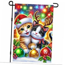 Christmas Garden Flag Winter Garden Flag 12x18 InchDouble Sided Merry Kittens