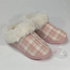 LC Lauren Conrad Women's Faux Fur Plaid Clog House Slippers Sz S 6-7 NEW