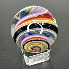 Contemporary Handmade Art Glass Marble 1.60" Dichroic & Rainbow Swirl - DISCOUNT